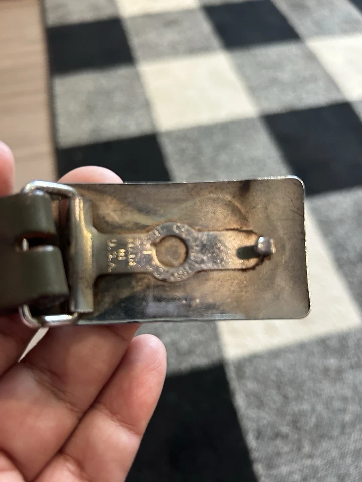 Vintage Chambers Western Belt Buckle black horse and sears leather kids belt - Image 3 of 4