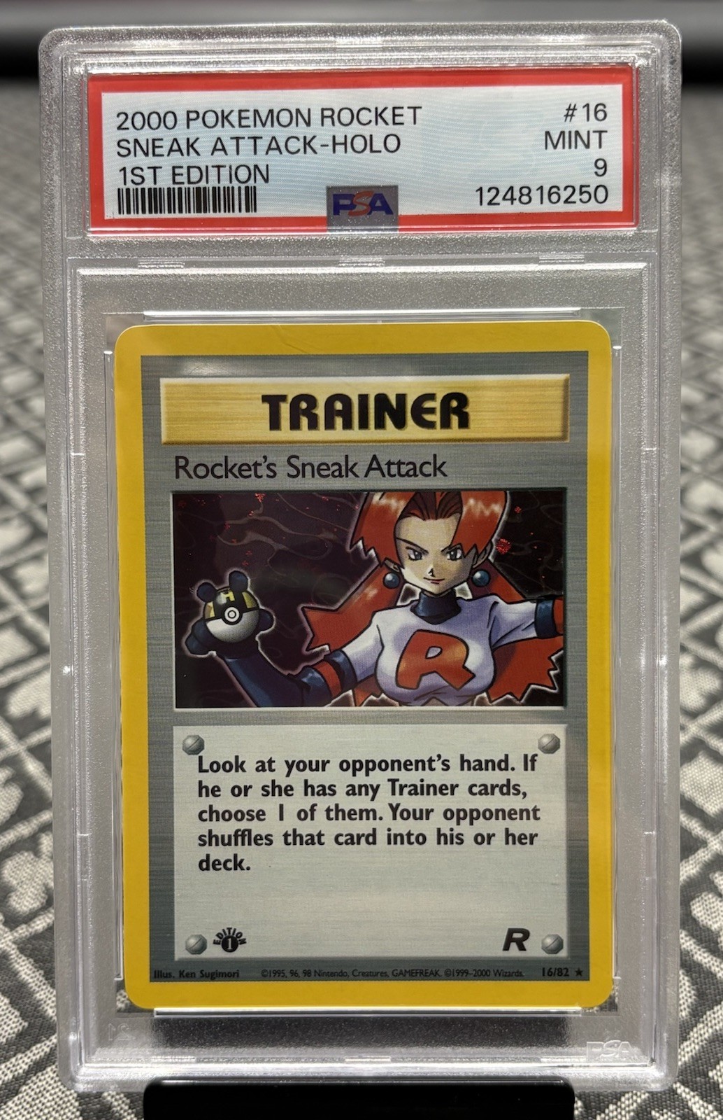 PSA 9 MINT  2000 Pokemon Rocket's Sneak Attack 16/82 Team Rocket Holo 1st Ed