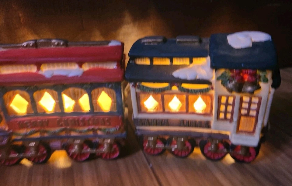 Vtg 1994 Victorian Village R.R. Christmas Light Up Ceramic 3 Pc Train w/Box - Image 4 of 4