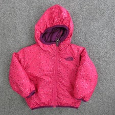 The North Face Jacket Kids 5-6 Pink Polka Dot Hooded Puffer Full Zip Coat