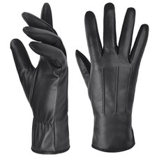 Warm Lambskin Leather Gloves for Women, Touchscreen, Size L, Black