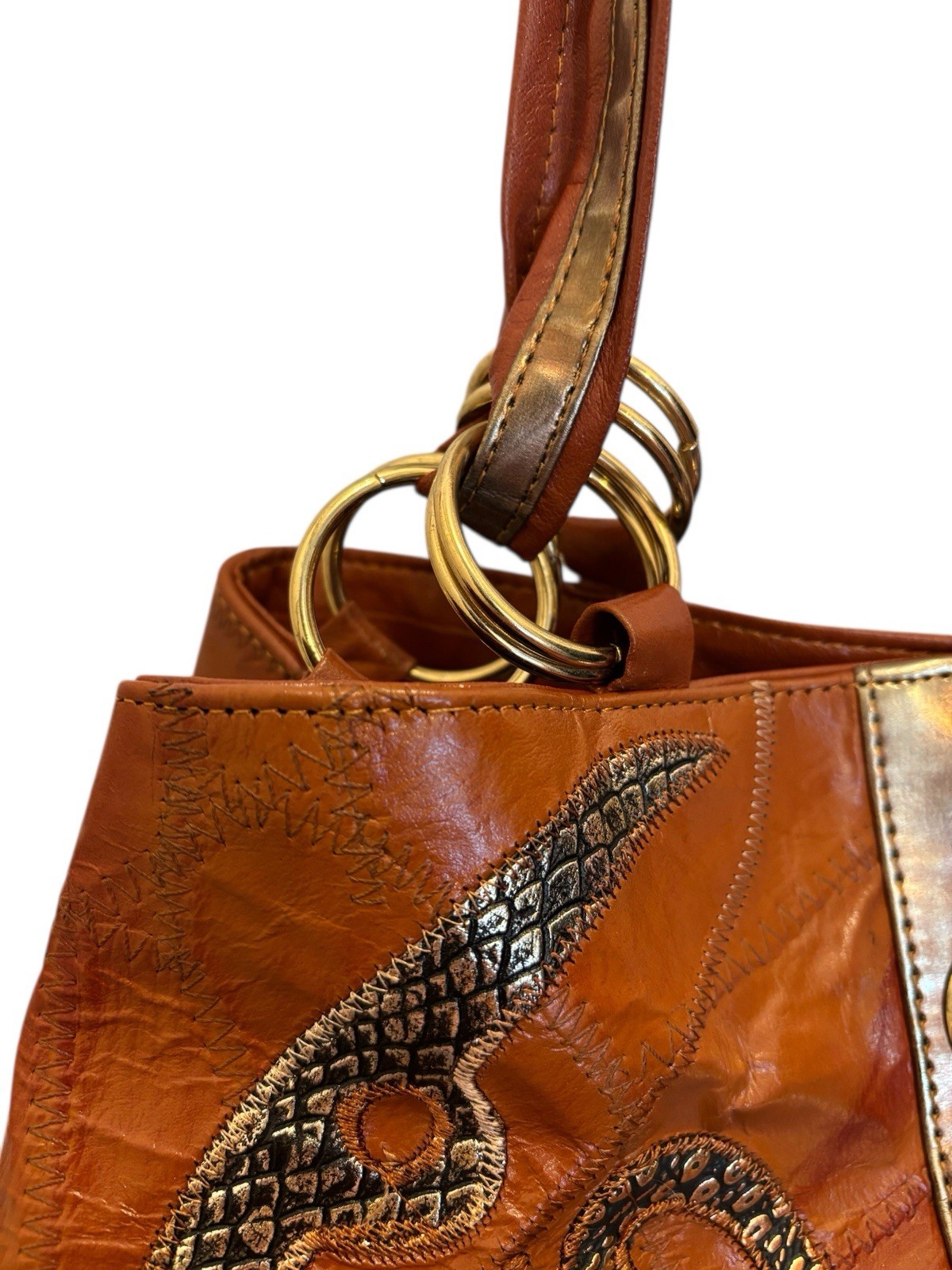 Vintage Leather Agacci Leather Patchwork Handbag - image 5