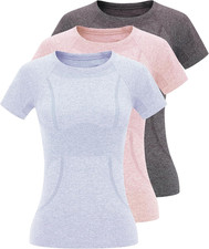 3 Pack Seamless Workout Shirts for Women - Moisture Wicking Quick-Dry Active Ath