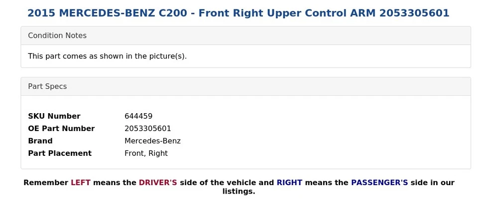 Mercedes-Benz C200 2015 - brazo de control superior delantero derecho 2053305601 Foto 4 de 4