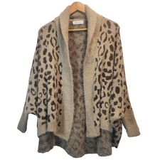 Chicwish Wool Bland Fuzzy Leopard Batwing Sleeves Open Front Knit Cardigan