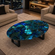 Mesa de piedra labradorita azul ovalada - Mesa de piedras preciosas semipreciosas hecha a mano