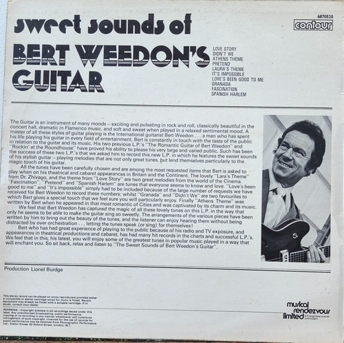 Bert Weedon Sweet Sounds Guitar LP Vinyl Record Contour UK Press Vintage VG - Picture 2 of 2