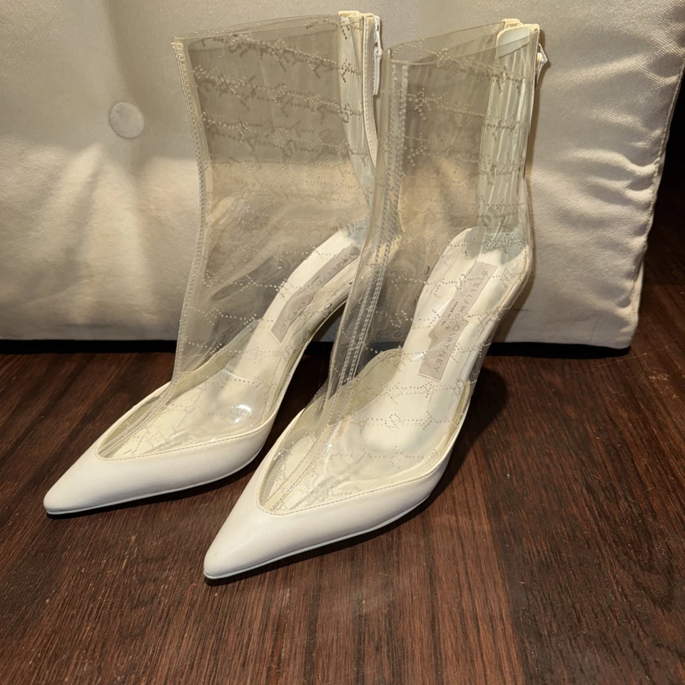 Botas Stella McCartney Talla 5 Cuero Blanco/Tacón Alto Transparente Stiletto Botines Foto 3 de 4