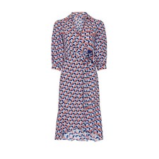 Diane von Furstenberg Ana Wrap Dress 4 Geometric Print Blue Orange Navy Midi
