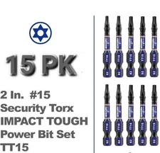 2 In. Security T15 Impact Magnetic Screwdriver Bit Set, 15 Pieces #15 2-15PCS 