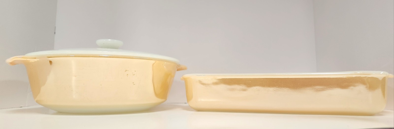 Vintage Fire-King Peach Lustre 8pc Dinner & Bakeware Set USA Mid Century