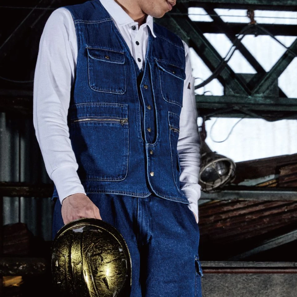 HOOH 1459 Indigo Denim Work vest Workwear Cotton - Image 4 of 4