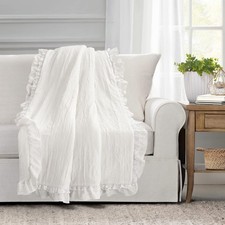 Ella Ruffle Lace Throw Blanket, 50" W x 60" L, White - Coquette Throw Blanket...
