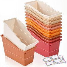 12 Set Book Bins for Classroom with Label Sticker Book Box Baskets Plastic Stack
