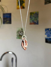 Wire Wrapped Stone Charm Pendant on 16inch Silver Plated Cable Chain