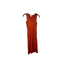 Olive & Oak Ribbed Rust Orange Maxi Dress with Side Buttons Sleeveless E58