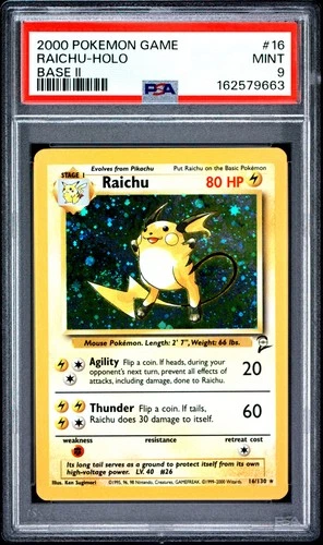 2000 POKEMON BASE SET 2 #16 RAICHU-HOLO PSA 9