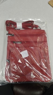 Live Your Life Red Leather Crossbody Bag for Women with Zipper Accent