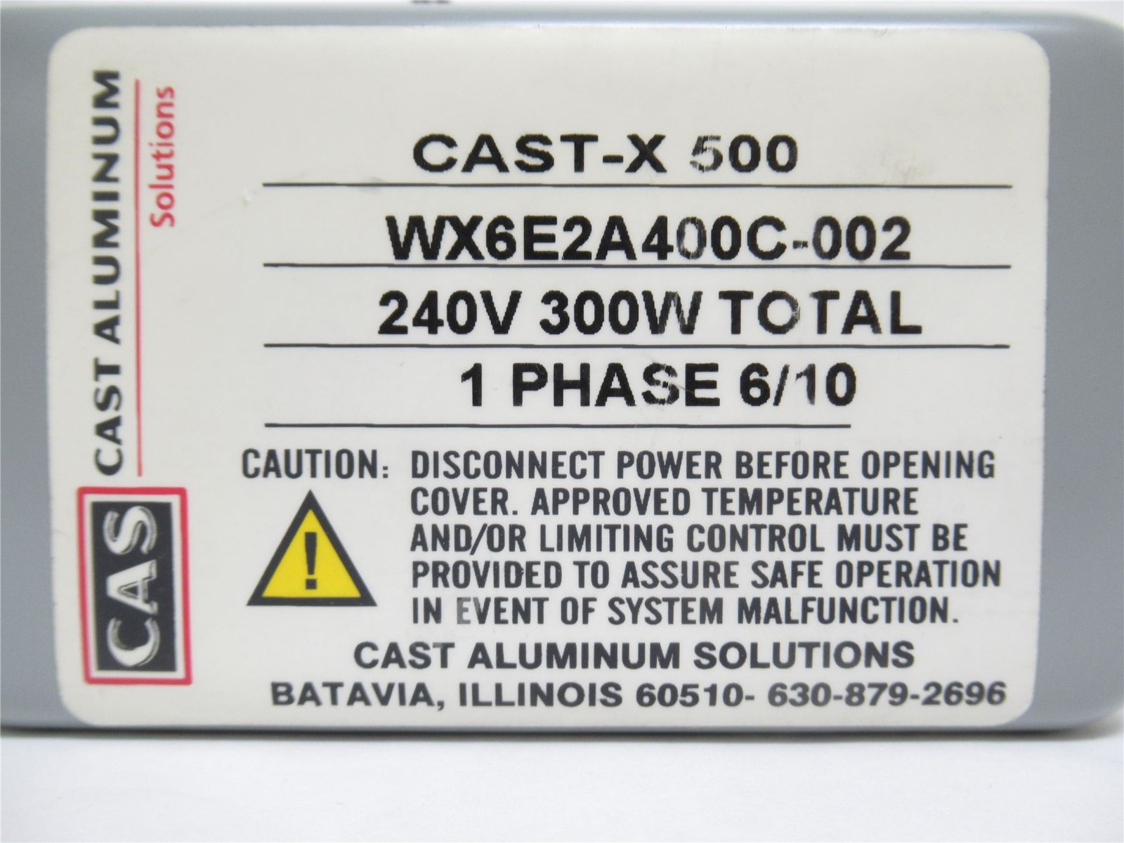 232941 New-No Box; Cast Aluminum Solutions CAST-X 500 Circulation Heater 300W