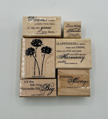 Stampin Up Retired Wood Mounted Stamps HAPPY HARMONY Flowers Dream Big ...