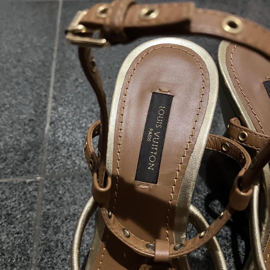 Louis Vuitton Sandals Ankle Strap Monogram Flower Brown US 5.0