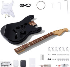 DIY Strat Style Electric Guitar Kit, BLACK Mahogany Body,Laurel Wood Fingerboard