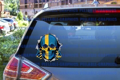 Sweden Flag Skull Peeking Effect Vinyl Decal Sticker Swedish
