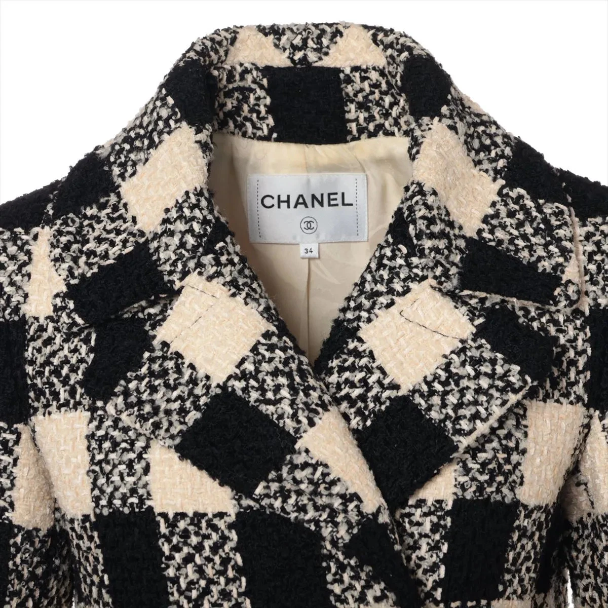 Cappotti Chanel Coco Bottoni Lana e Seta 34 Donna Beige x Nero P54393V37464 Twee