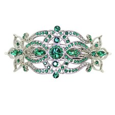 Gorgeous Green Rhinestone Crystal Big Floral Hair Barrette