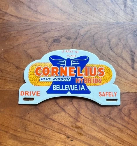 Cornelius Seed Corn Bellevue Porcelain Enamel Vintage Sign Agricultural 8x5.5