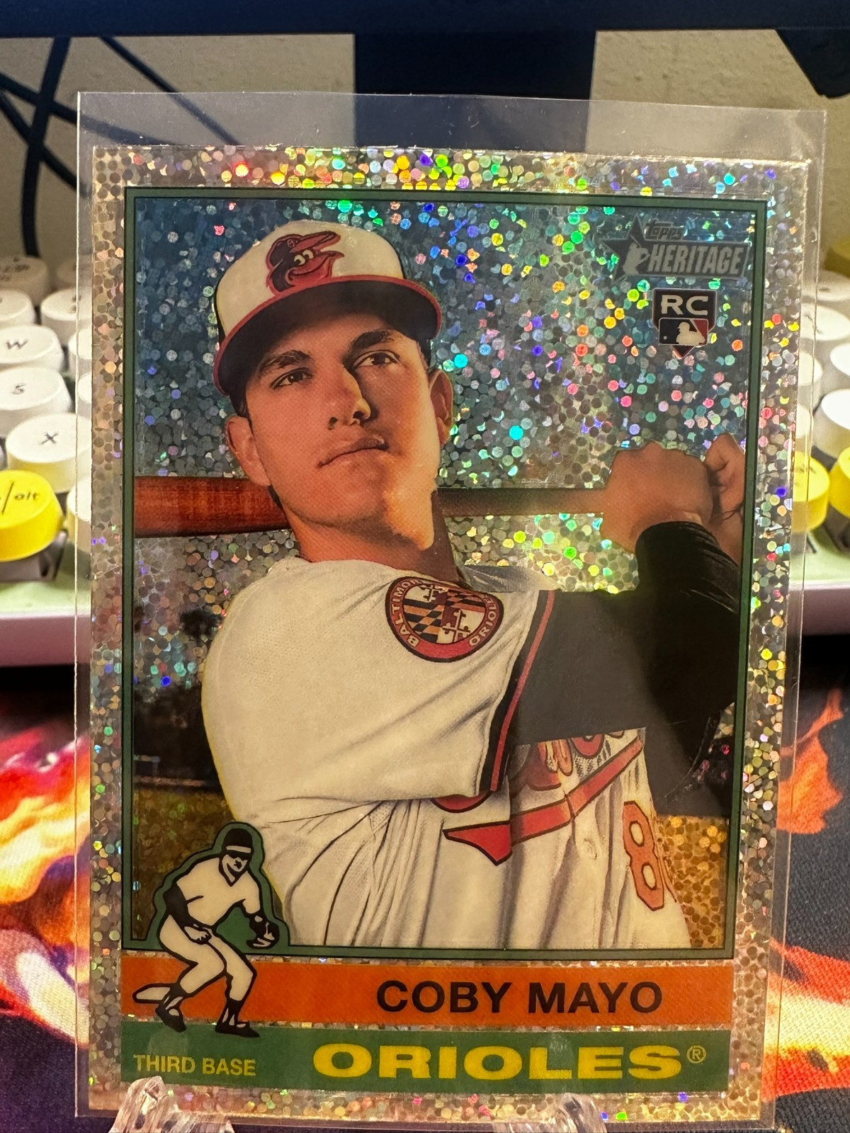 Coby Mayo 2025 Topps Heritage Chrome Silver Sparkle SP Variation #340 Orioles RC