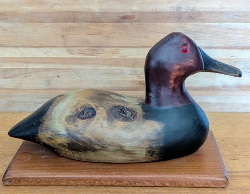 Signed Ron Fisher '80 Canvasback Duck Decoy Engraved/Personalized Box Glass Eyes - Picture 7 of 24