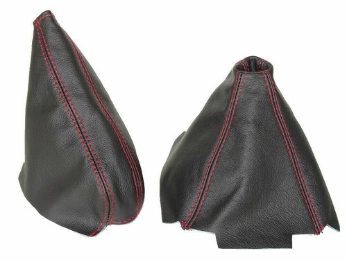 Gear Handbrake Boot For 1992-1998 Honda CRX Black Leather Red Stitching