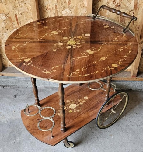Vintage Antik MCM Italienisch Palisander Intarsien Blatt Bar/Getränkewagen *LESEN ⬇️*
