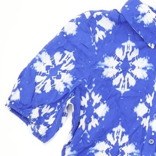 Marks and Spencer Womens Blue Geometric Viscose A-Line Size 8 Collared Button - Picture 9 of 10