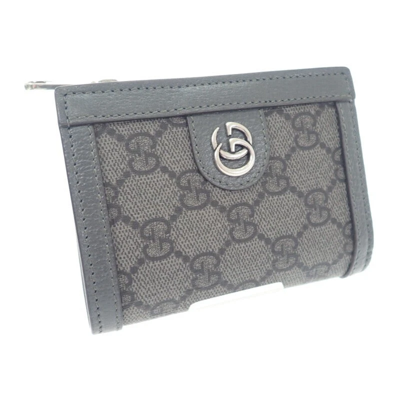 Portefeuille porte monnaie GUCCI GG portefeuille double pli GG toile suprême cuir gris unisexe TGIS
