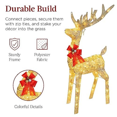 Lighted Christmas Reindeer Sleigh Outdoor Decoration 205 LED Lights Yard Decor - Picture 6 of 6