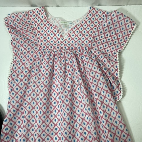Garnet Hill Kids Large Seaside Cotton Coverup White Pink Blue White Trim V-Neck - Picture 3 of 7