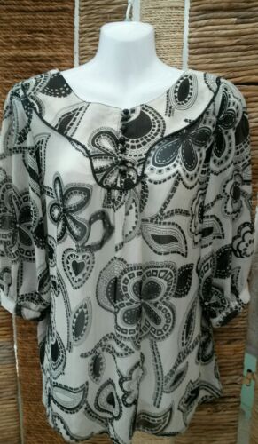 LOVE LABEL BNWT Blouse Size 12 Black White Grey Floral Sheer Top RRP £35 Ladies  - Picture 1 of 11