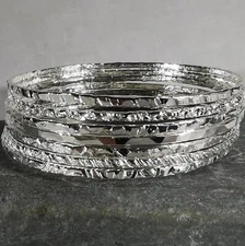 sterling Silver Stacking hammered Bangle Set of 7 Handmade 7 Day Bangle rs01