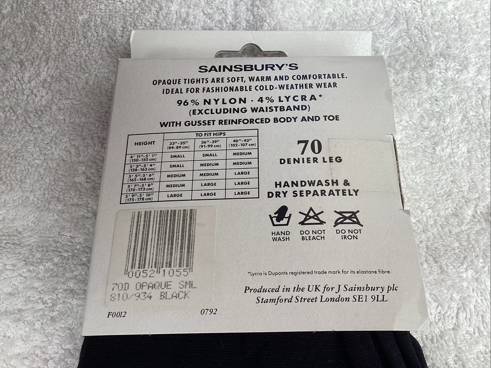 BNWT Womens Sainsbury’s 70 Denier Black Opaque Soft Tights Size Small