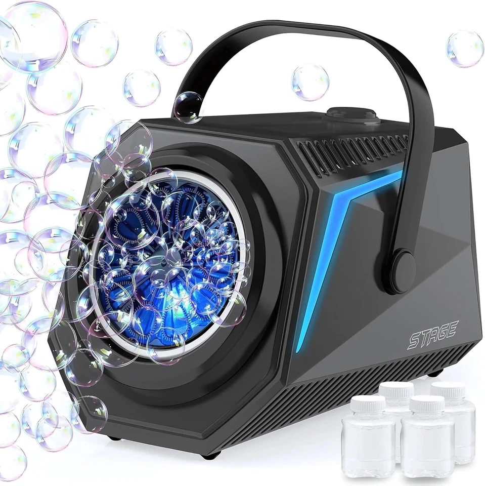 ✨LED Seifenblasenmaschine Pistole 10 Düsen 7000+ Bubbles/min 4×90ml Flüssigkeit