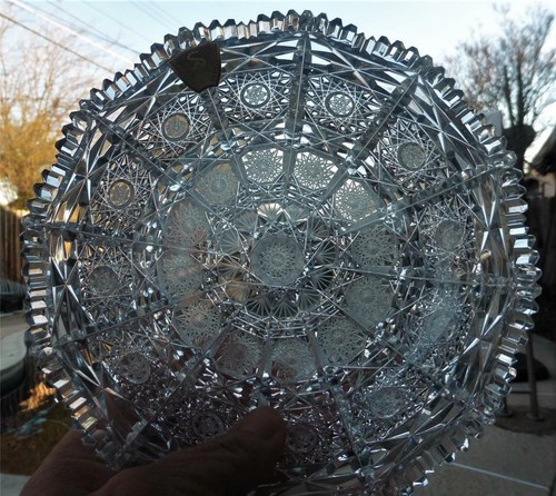 Plato de cristal de plomo vintage corte a mano patrón de abanico estrella - Imagen 4 de 12
