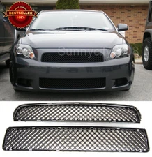 Black Mesh Center Hood Bumper ABS Upper + Lower Grill Grille For 05-10 Scion TC