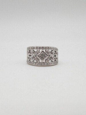 Half Eternity Milgrain Vine Band 14K White Gold Plated 2.2 Ct Simulated Diamond