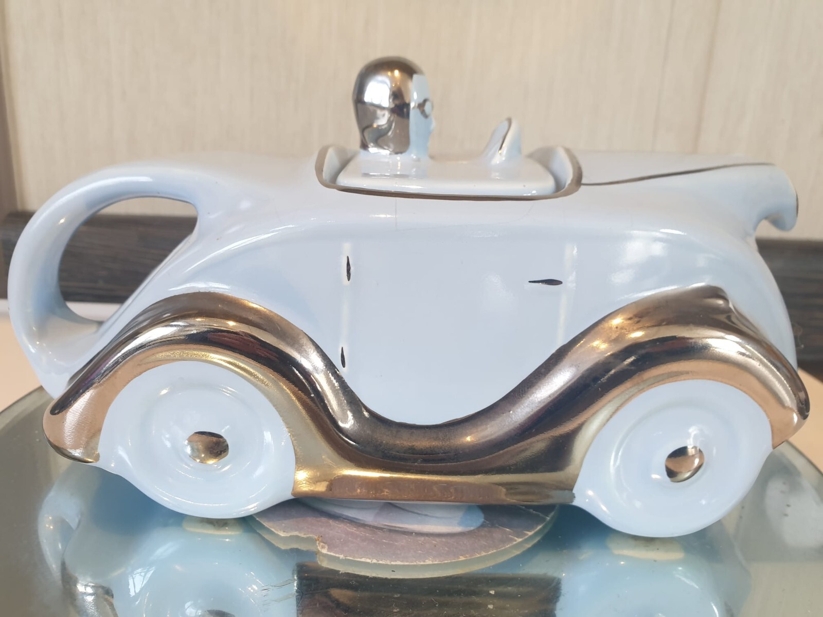 Slate Blue Sadler Racing Car OKT42 Teapot Ceramic Vintage rare Light