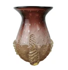 Vintage Murano Art Glass Vase Shaded Purple Bubbles Gold