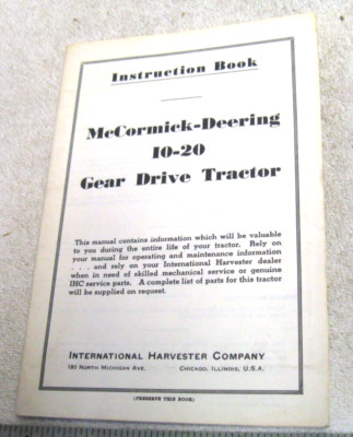 1950 MCCORMICK DEERING INTERNATIONAL 10-20 TRACTOR INSTRUCTION MANUAL