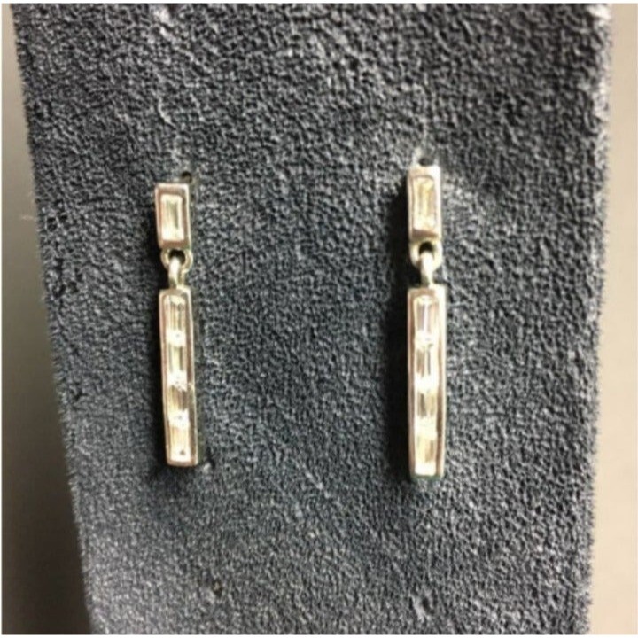 Drop Dangle Pierced Earrings Rectangular Silver R… - image 1