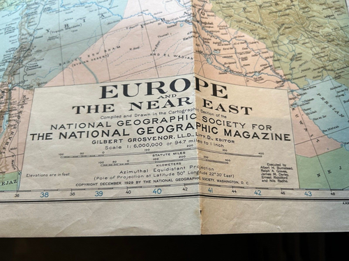 Map of Europe and The Near East, 1929 National Geographic Magazine, 38" x 34" - Picture 2 of 9